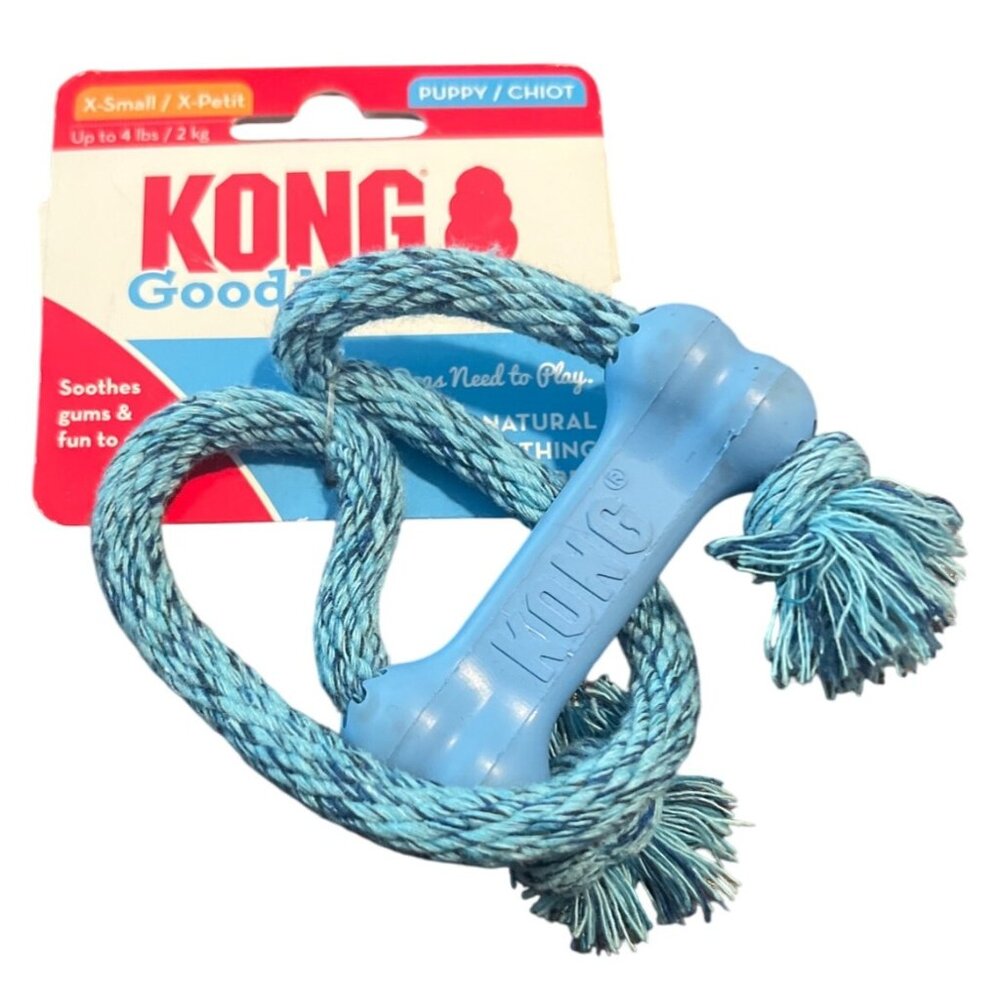 Kong Puppy Goodie Bone With Rope X-Small Up‎ To 4 Lbs Blue